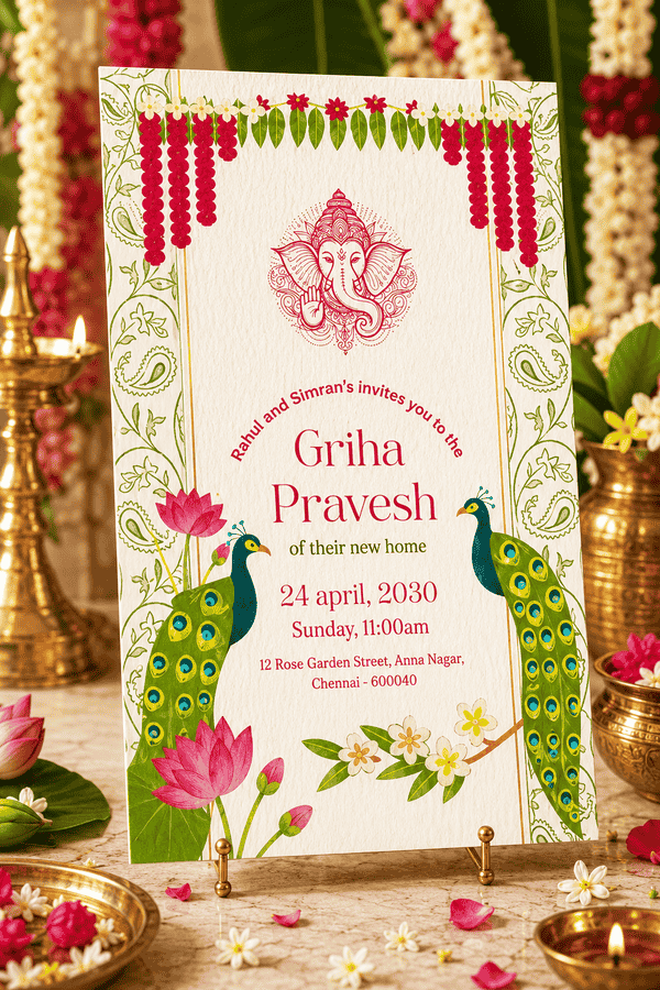 Traditional Ganesha Griha Pravesh Invitation