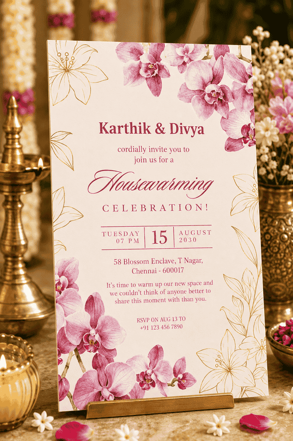 Elegant Pink Floral Housewarming Invitation