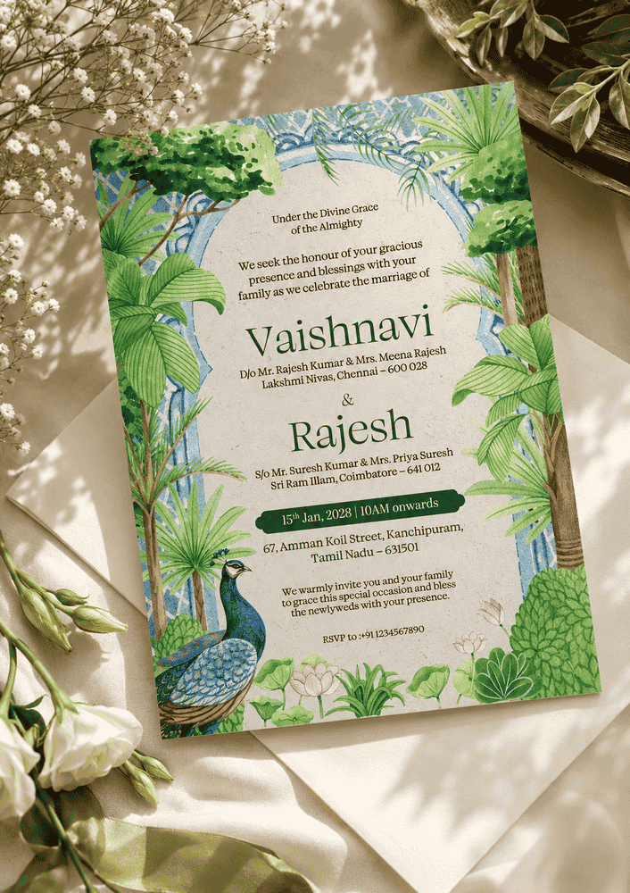 Tropical Peacock Wedding Invitation