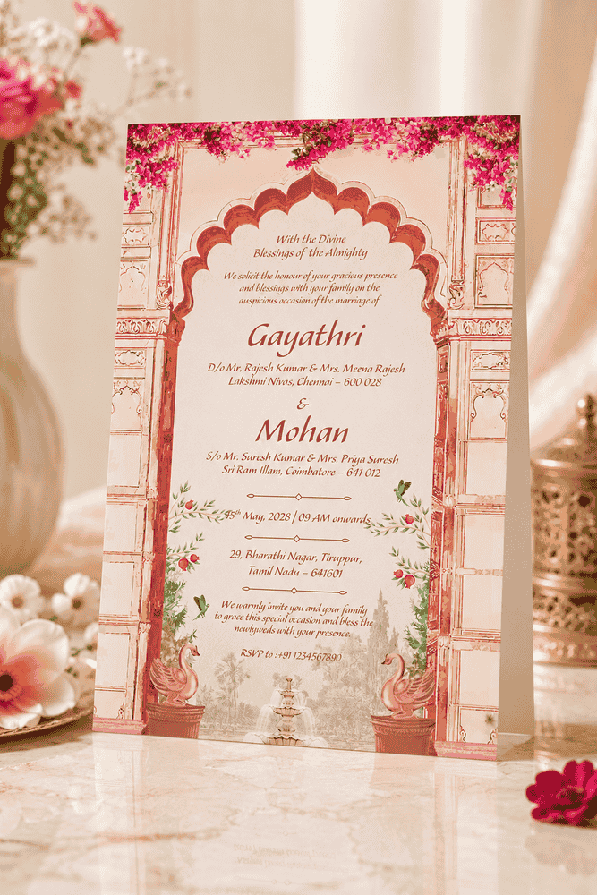 Pink Heritage Arch Wedding Invitation