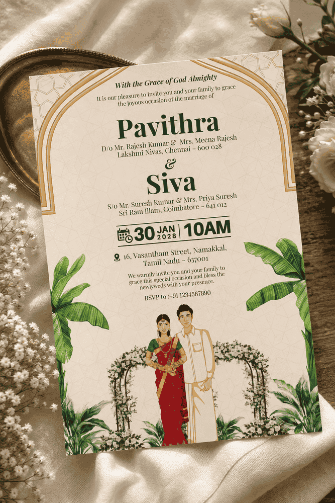 Green Gold Traditional Wedding Invitation