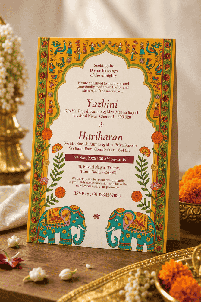 Heritage Peacock Elephant Wedding Invitation