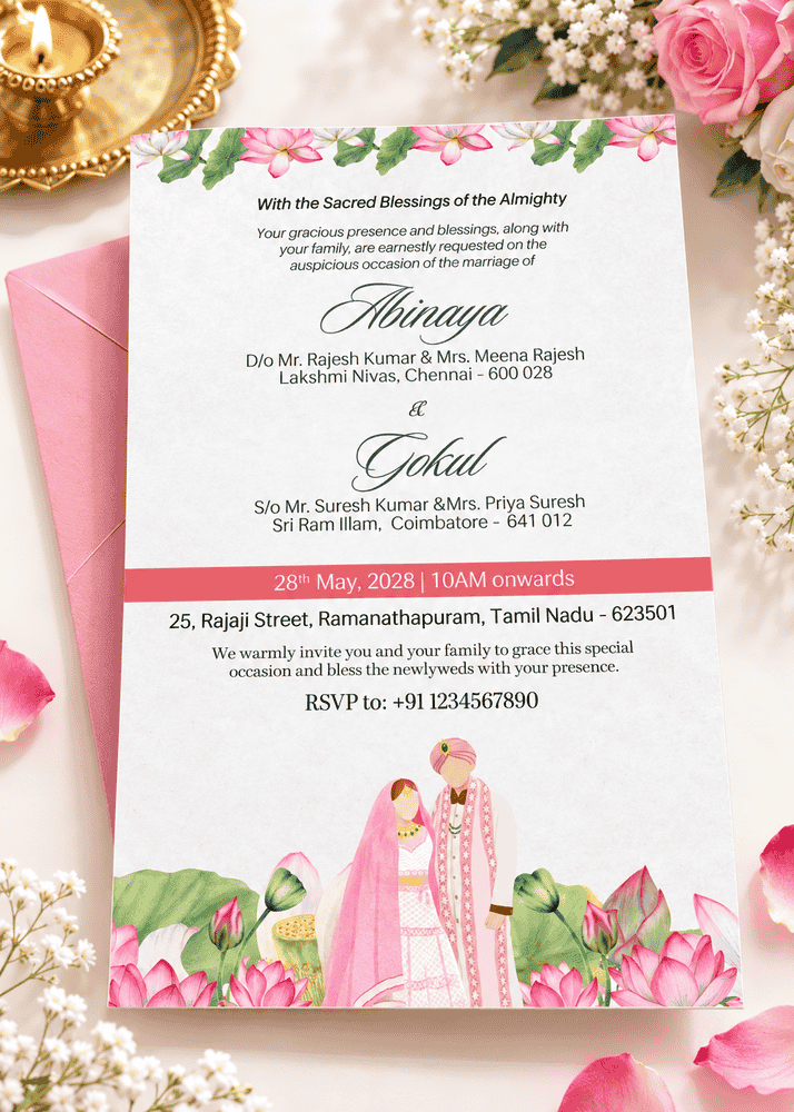 Pink Lotus Wedding Invitation