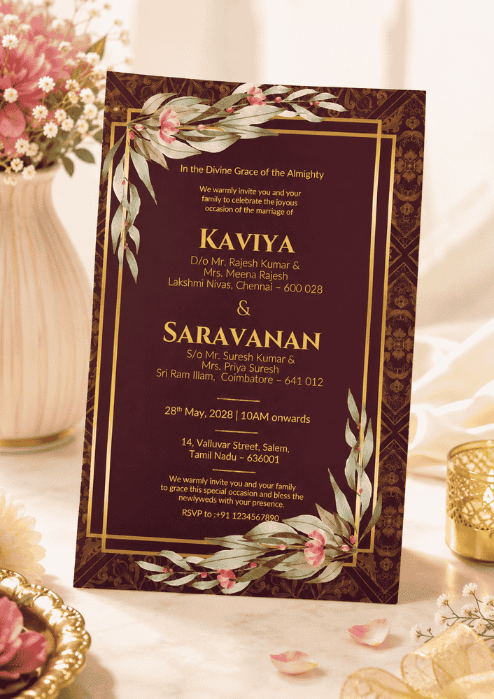 Burgundy Gold Floral Wedding Invitation