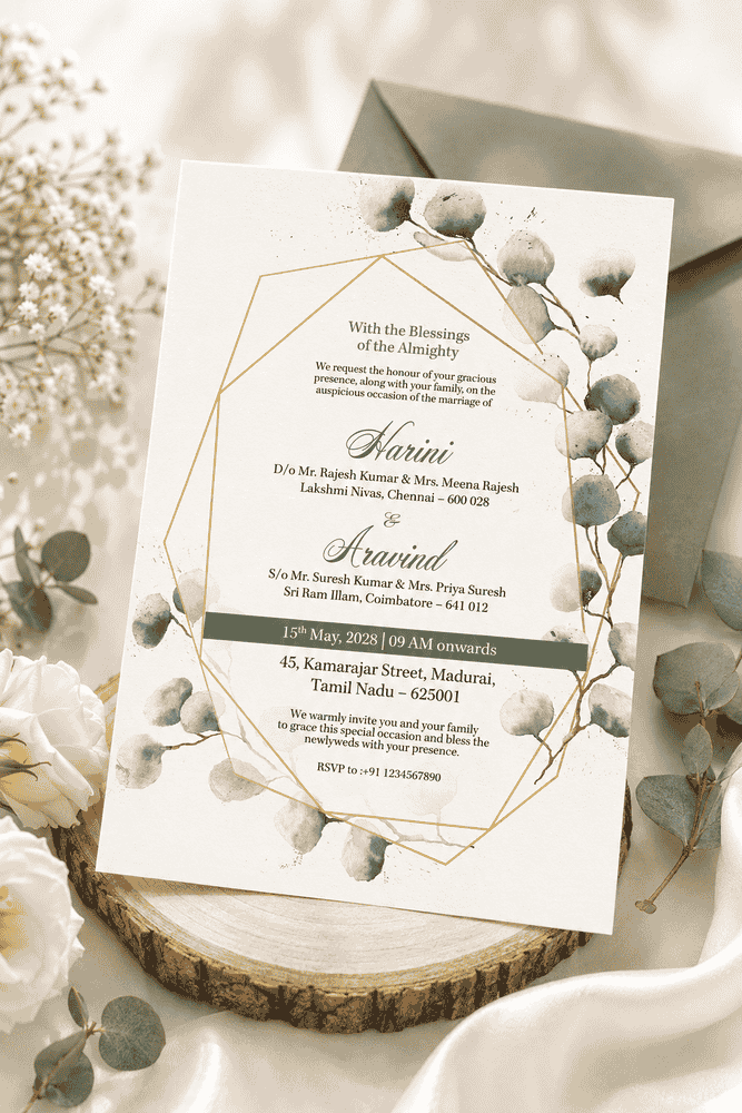 Minimal Cotton Botanical Wedding Invitation