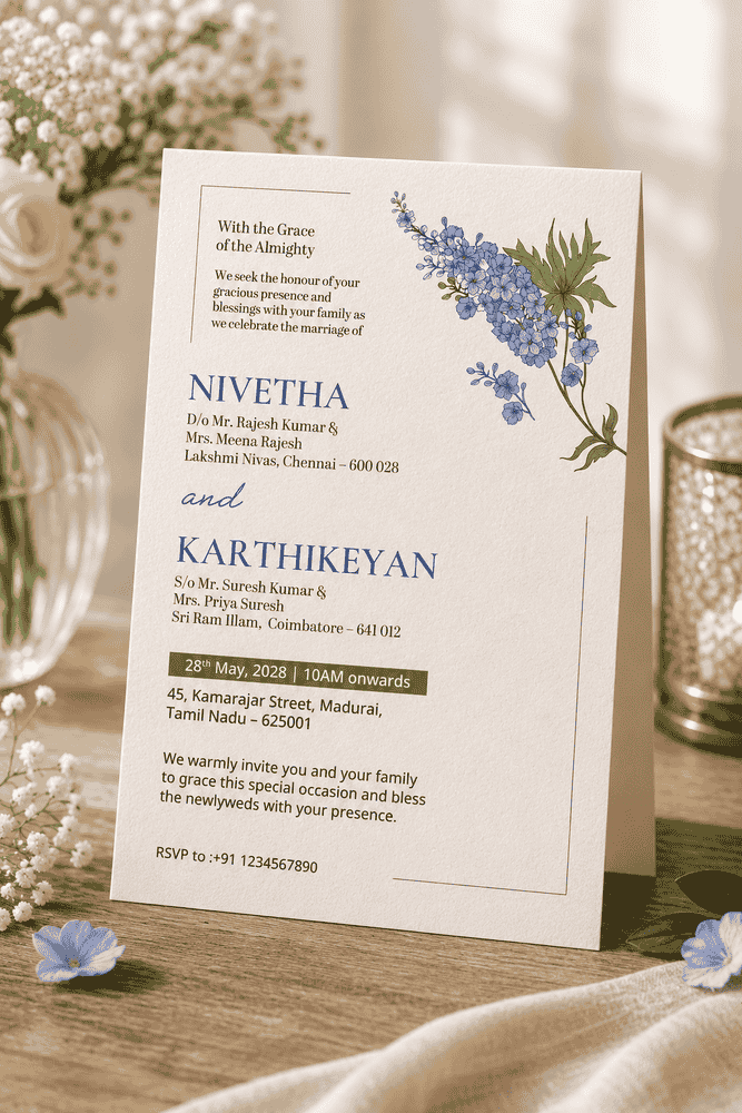 Blue Botanical Wedding Invitation