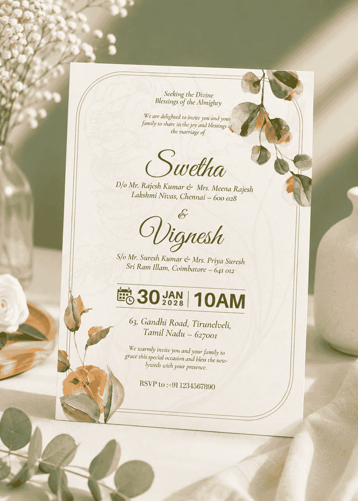 Vintage Botanical Wedding Invitation
