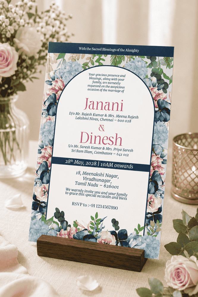 Blue Floral Arch Wedding Invitation