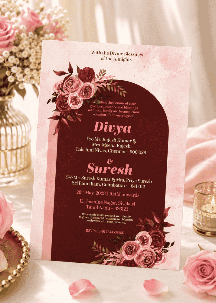 Burgundy Rose Arch Wedding Invitation