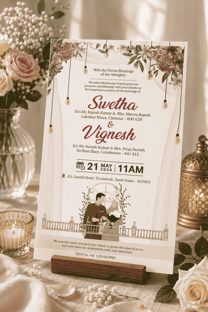 Blush Rose Canopy Wedding Invitation