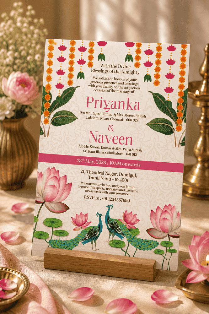Lotus Peacock Wedding Invitation