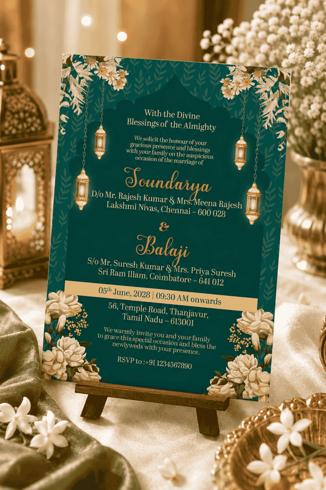 Emerald Lantern Wedding Invitation
