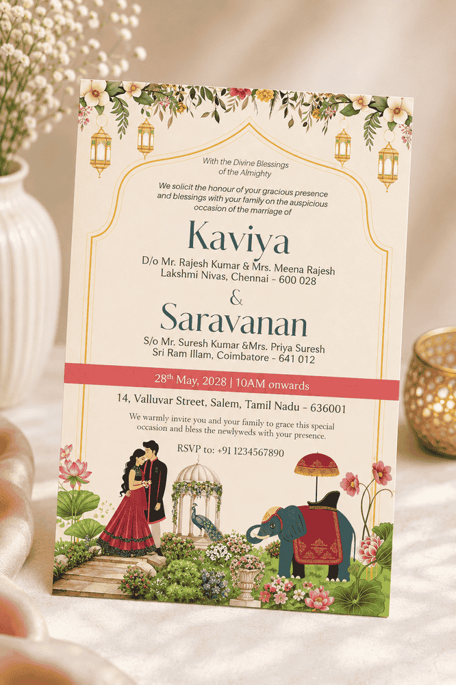 Floral Lantern Garden Wedding Invitation