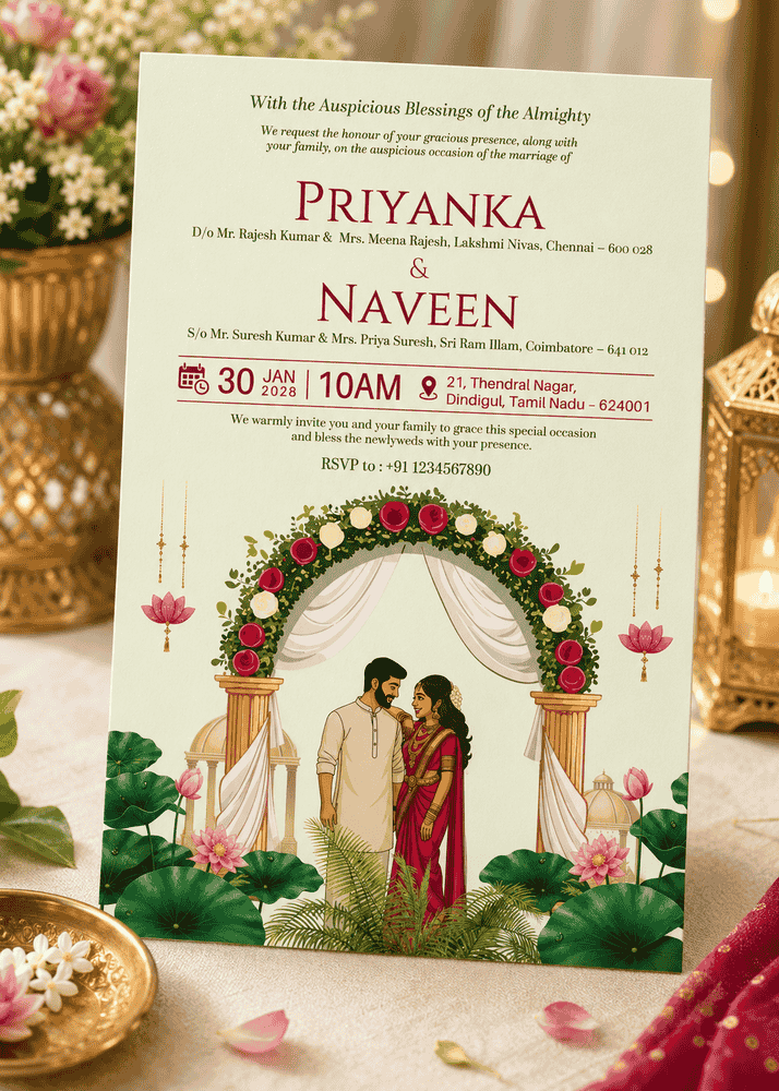 Floral Arch Couple Wedding Invitation