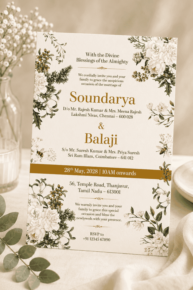 Vintage White Botanical Wedding Invitation