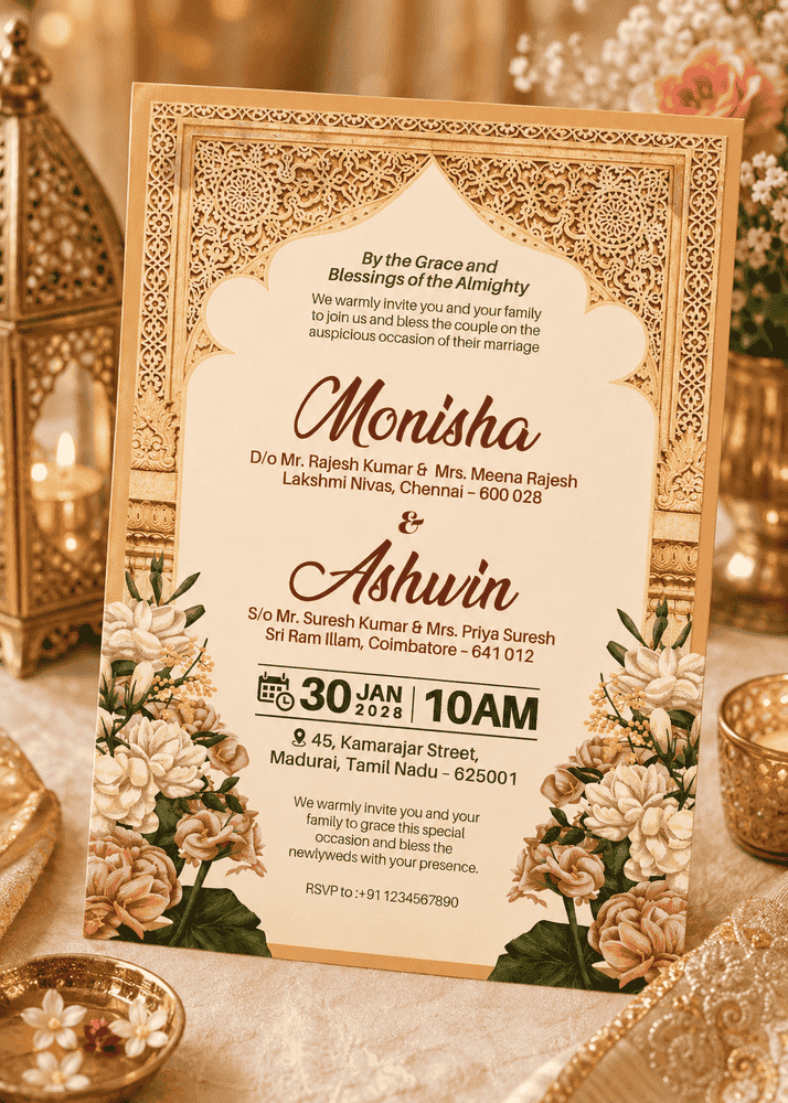 Golden Heritage Floral Wedding Invitation
