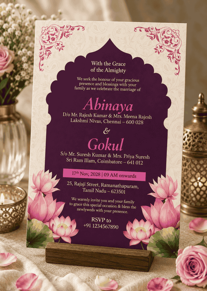 Plum Lotus Wedding Invitation