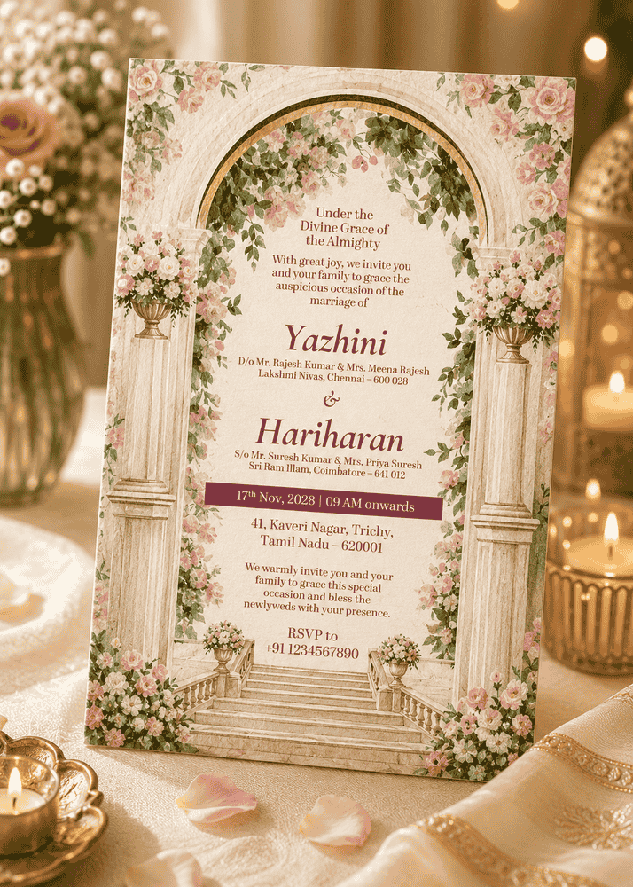 Blush Garden Arch Wedding Invitation