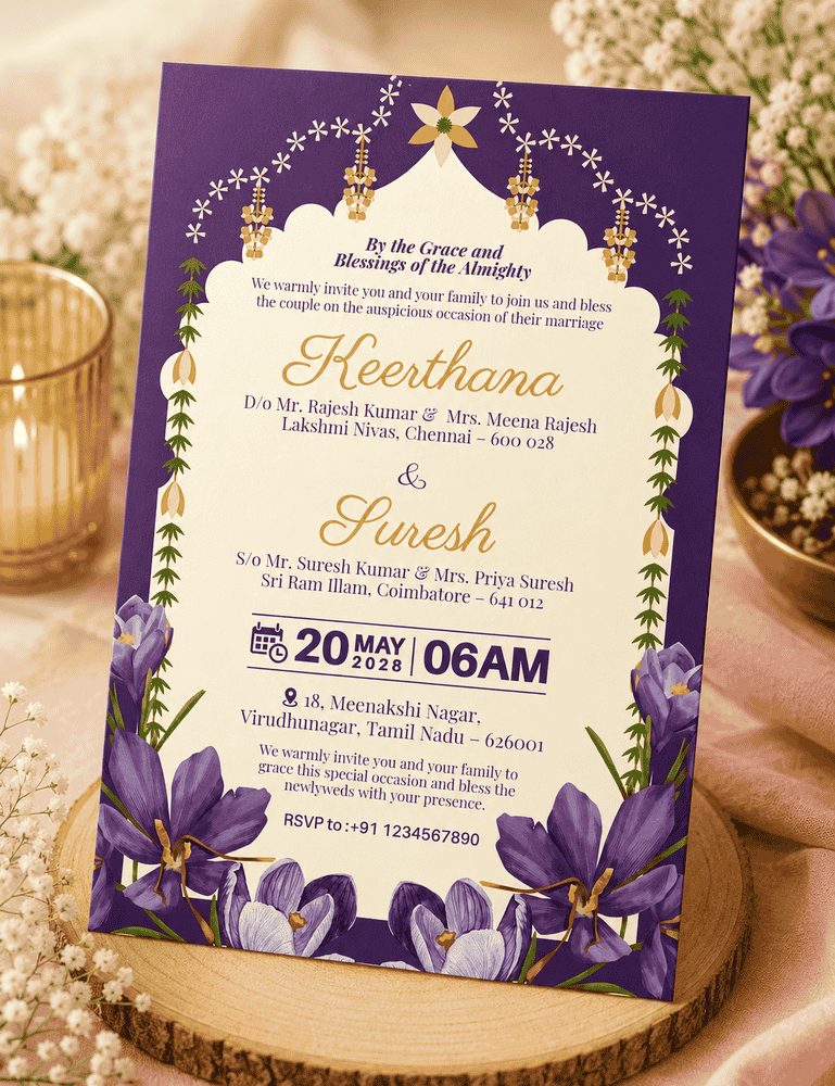 Royal Purple Floral Wedding Invitation