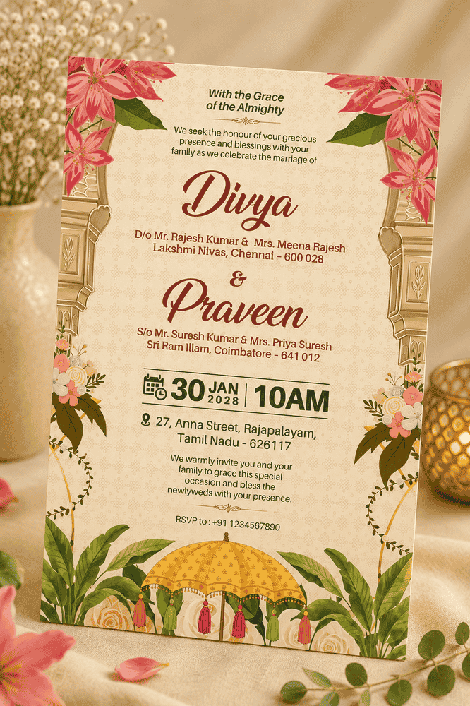 Heritage Arch Floral Wedding Invitation