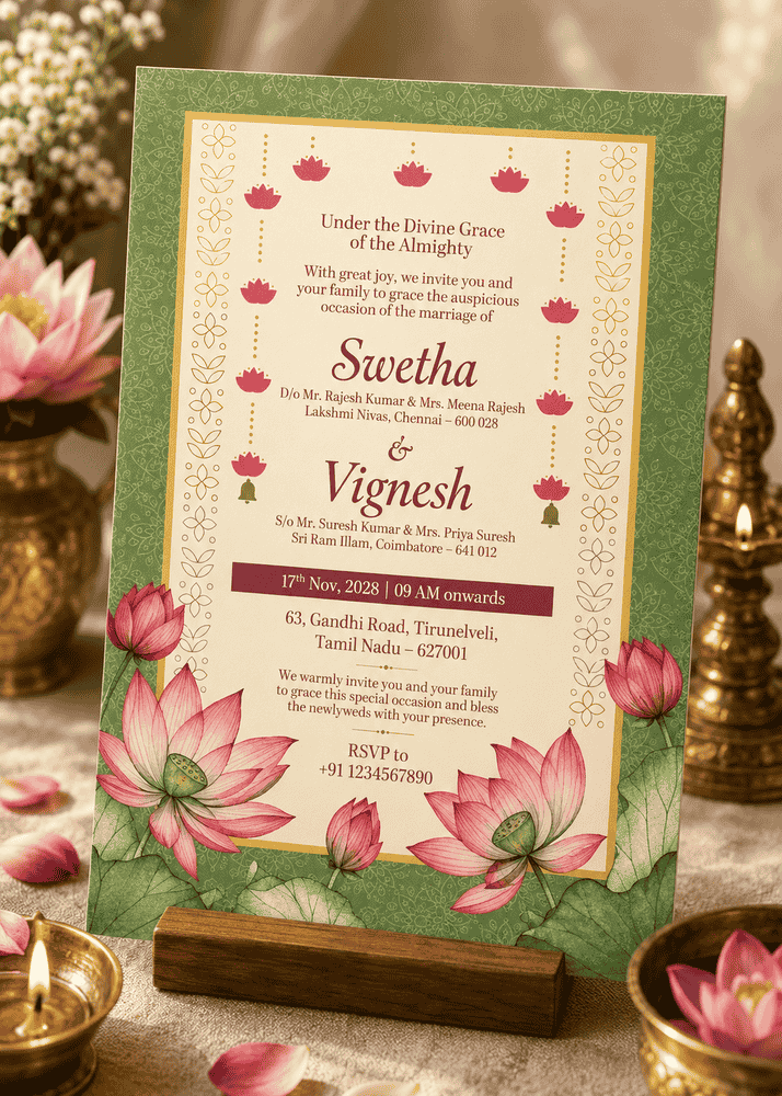 Green Lotus Heritage Wedding Invitation