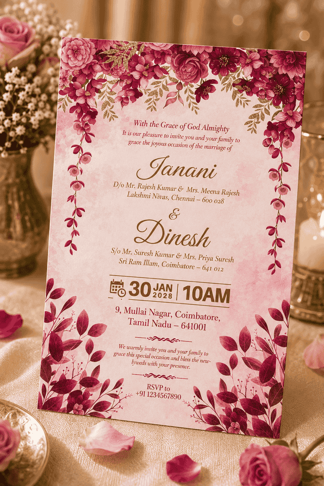 Blush Pink Floral Wedding Invitation