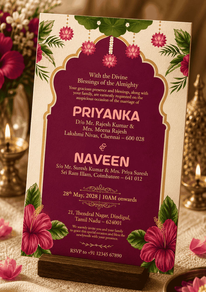 Royal Magenta Lotus Wedding Invitation