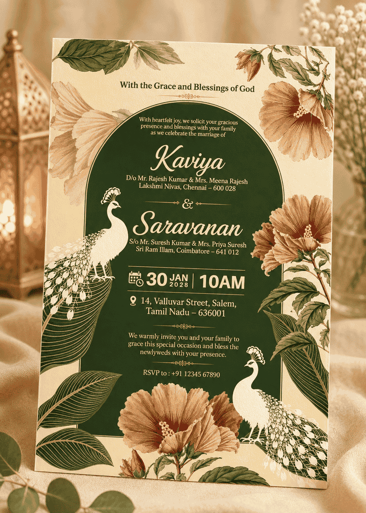 Peacock Garden Wedding Invitation