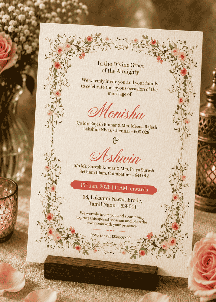Delicate Rose Vine Wedding Invitation