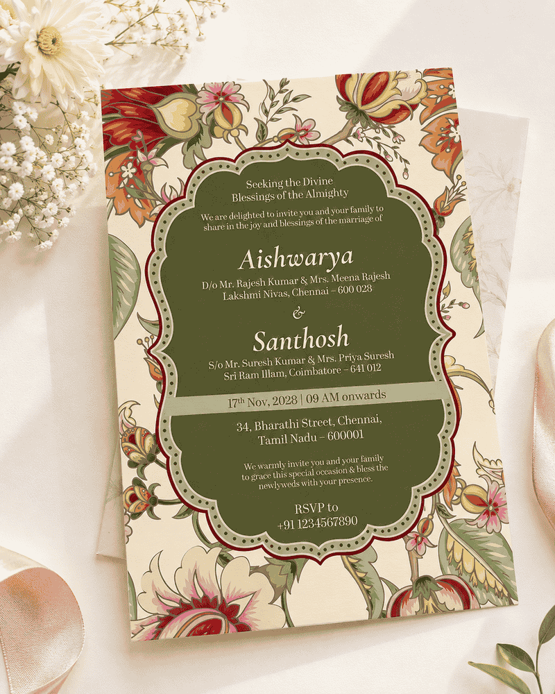Vintage Floral Heritage Wedding Invitation