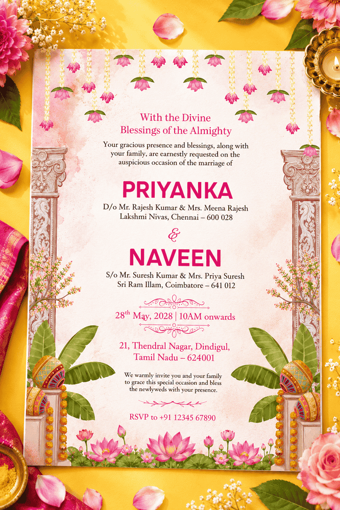 Traditional Temple Elegance Wedding Invitation
