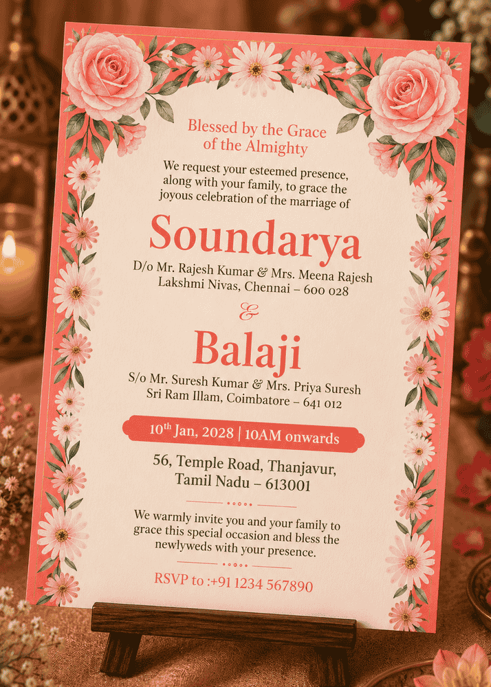 Romantic Coral Rose Wedding Invitation