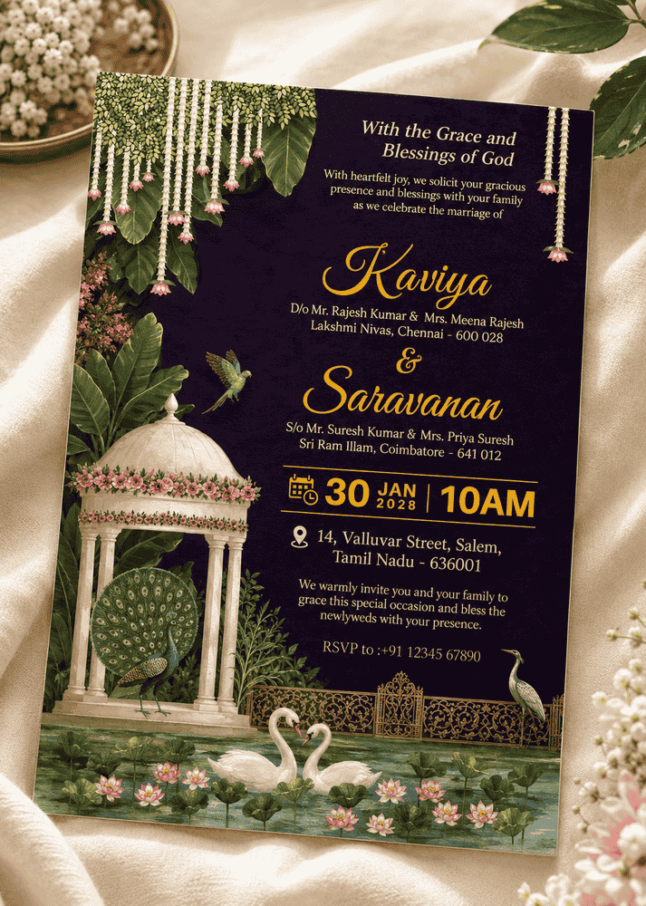 Royal Peacock Garden Wedding Invitation