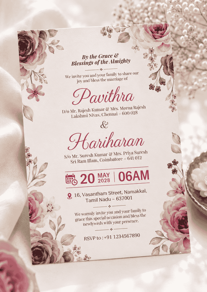 Blush Botanical Floral Wedding Invitation