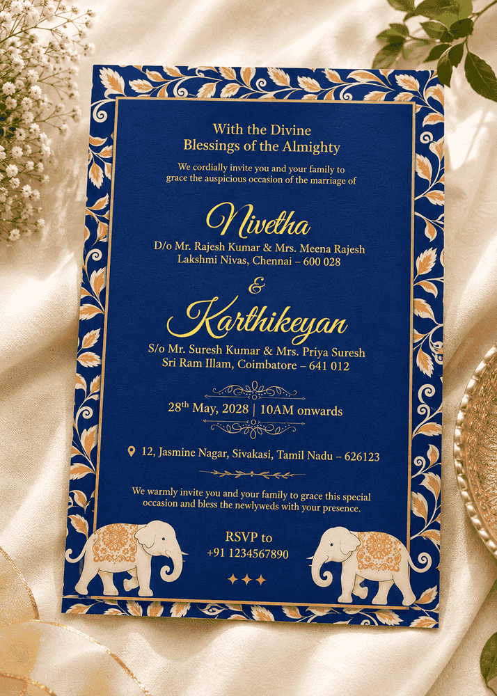 Royal Blue Elephant Wedding Invitation