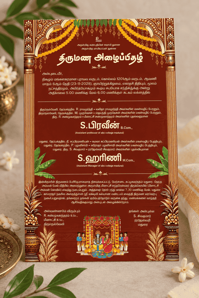 Royal Maroon Temple Wedding Invitation