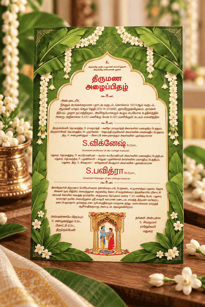 Green Banana Leaf Wedding Invitation