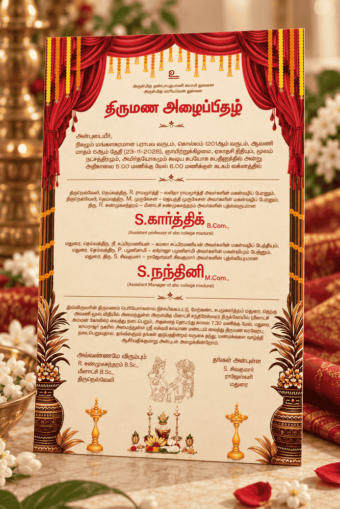 Red Curtain Tamil Wedding Invitation
