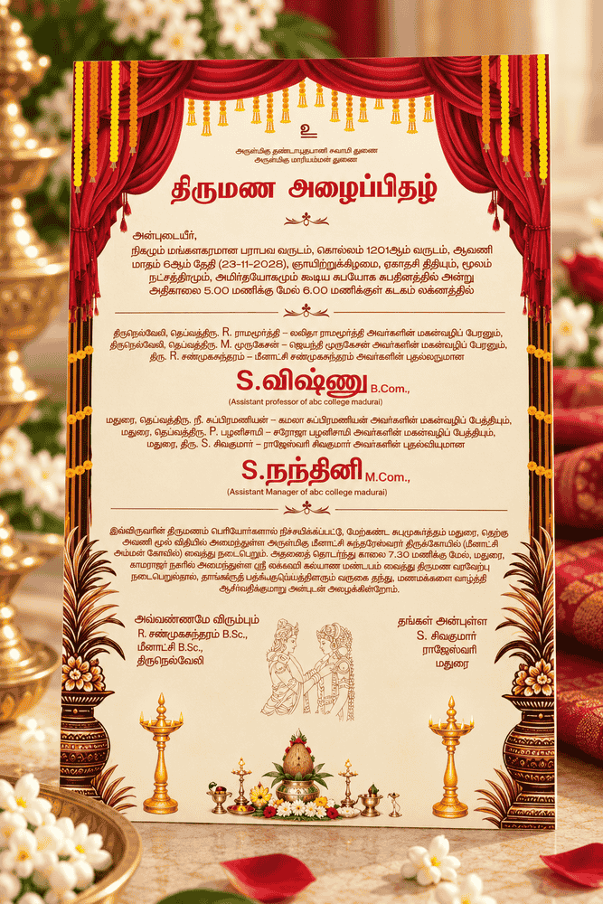 Red Draped Traditional Wedding Invitation