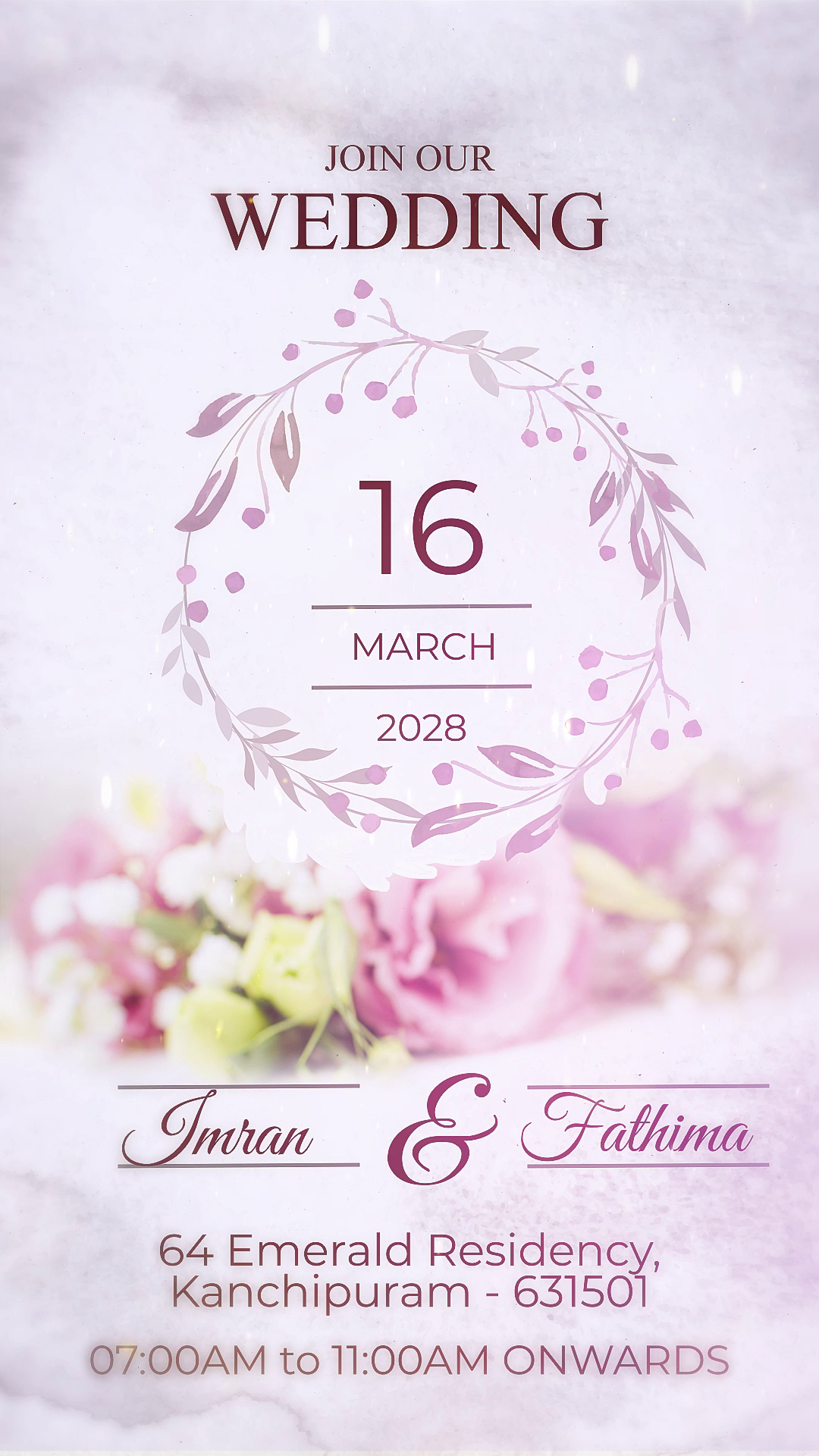 Elegant Floral Wreath Wedding Invitation