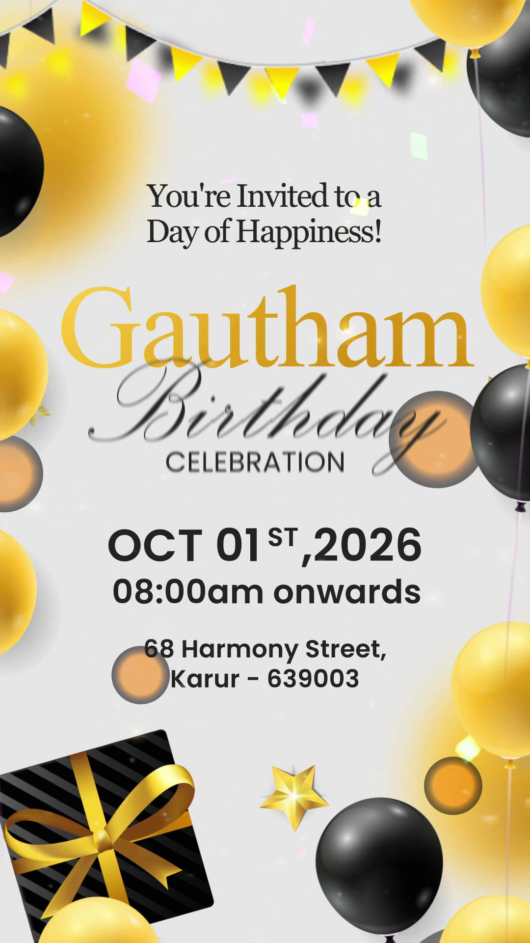 Luxury Black & Gold Birthday Invitation